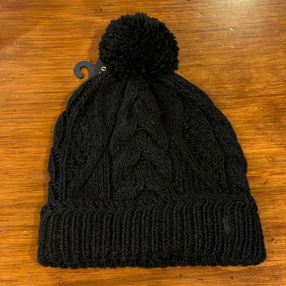 Polo Ralph Lauren Cable Knit Pom Winter Hat black new One Size Women’s